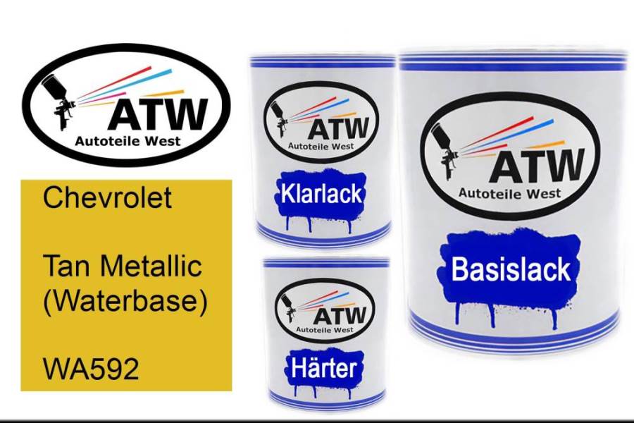 Chevrolet, Tan Metallic (Waterbase), WA592: 1L Lackdose + 1L Klarlack + 500ml Härter - Set, von ATW Autoteile West.
